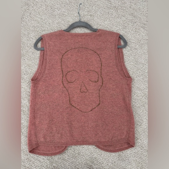 Zadig&Voltaire Cashmere Skull  Open Cardigan Sleeveless  Vest Pink Sz Med - Picture 1 of 9